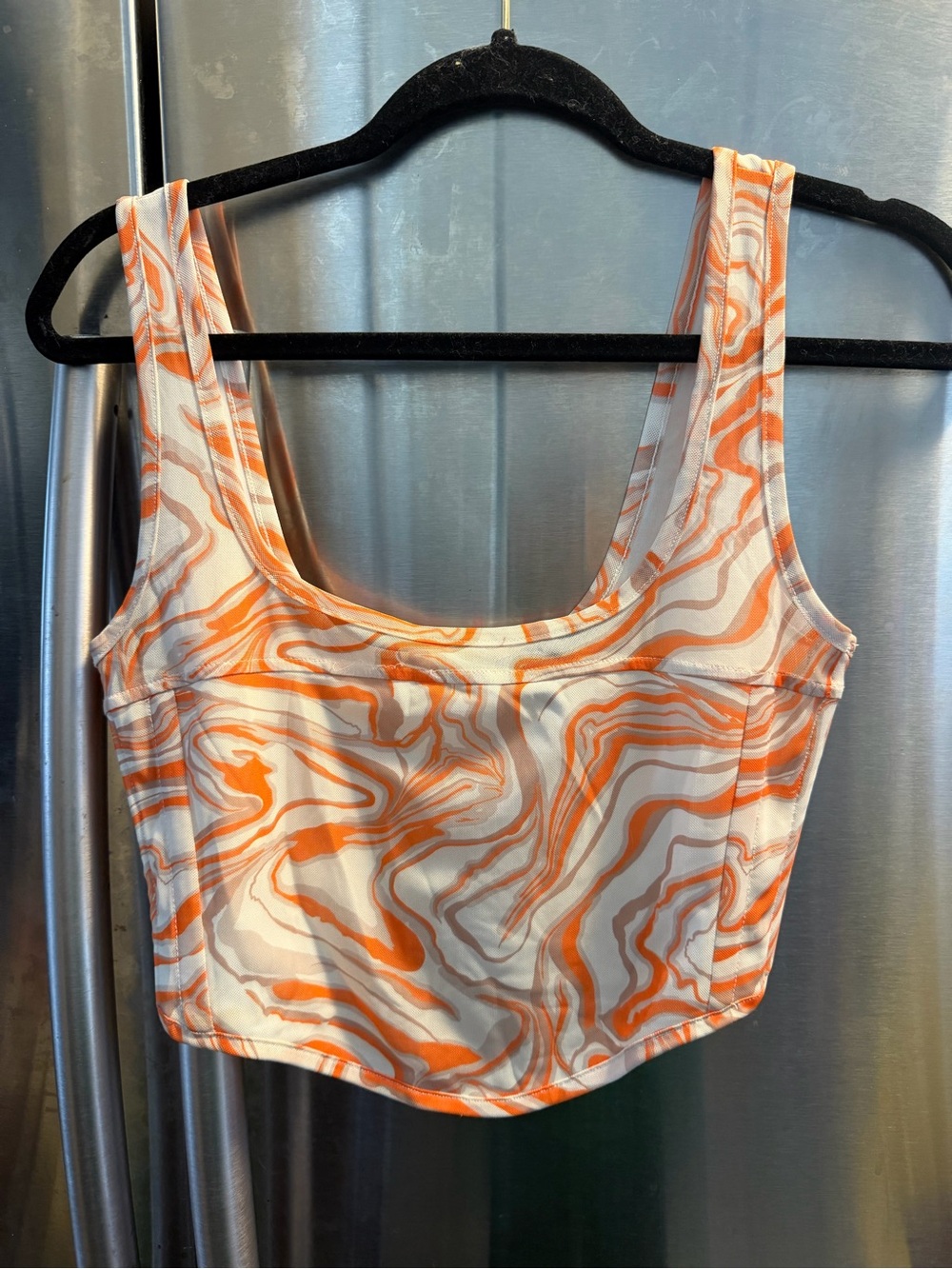 Forever 21 Orange Marble Print Scoop Neck Crop Top